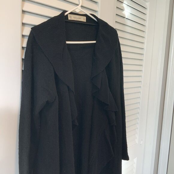 Zara ZaraKnit Black Boiled Wool Open Front Sweater Jacket Size L Large $130 - Picture 4 of 11